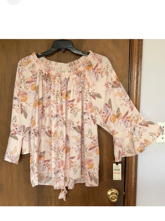 Tops - Emaline top floral print bell sleeve blouse tie detail boho Casual office 2X